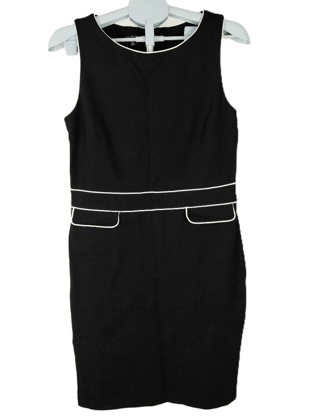 Talbots Sleeveless Ponte Knit Sheath Dress Women's Size 10 Black White Piping